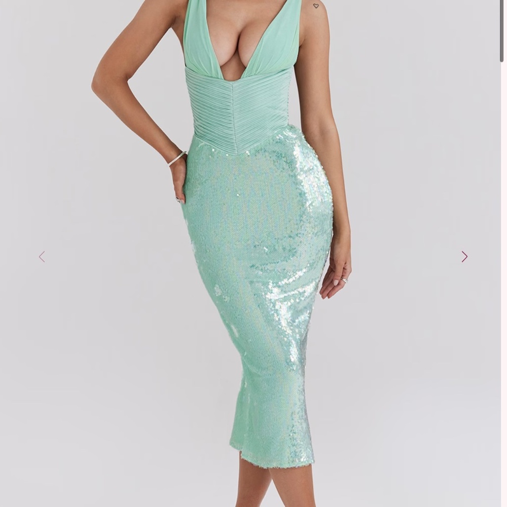 Thala Seafoam Sequin Corset Midi Dress